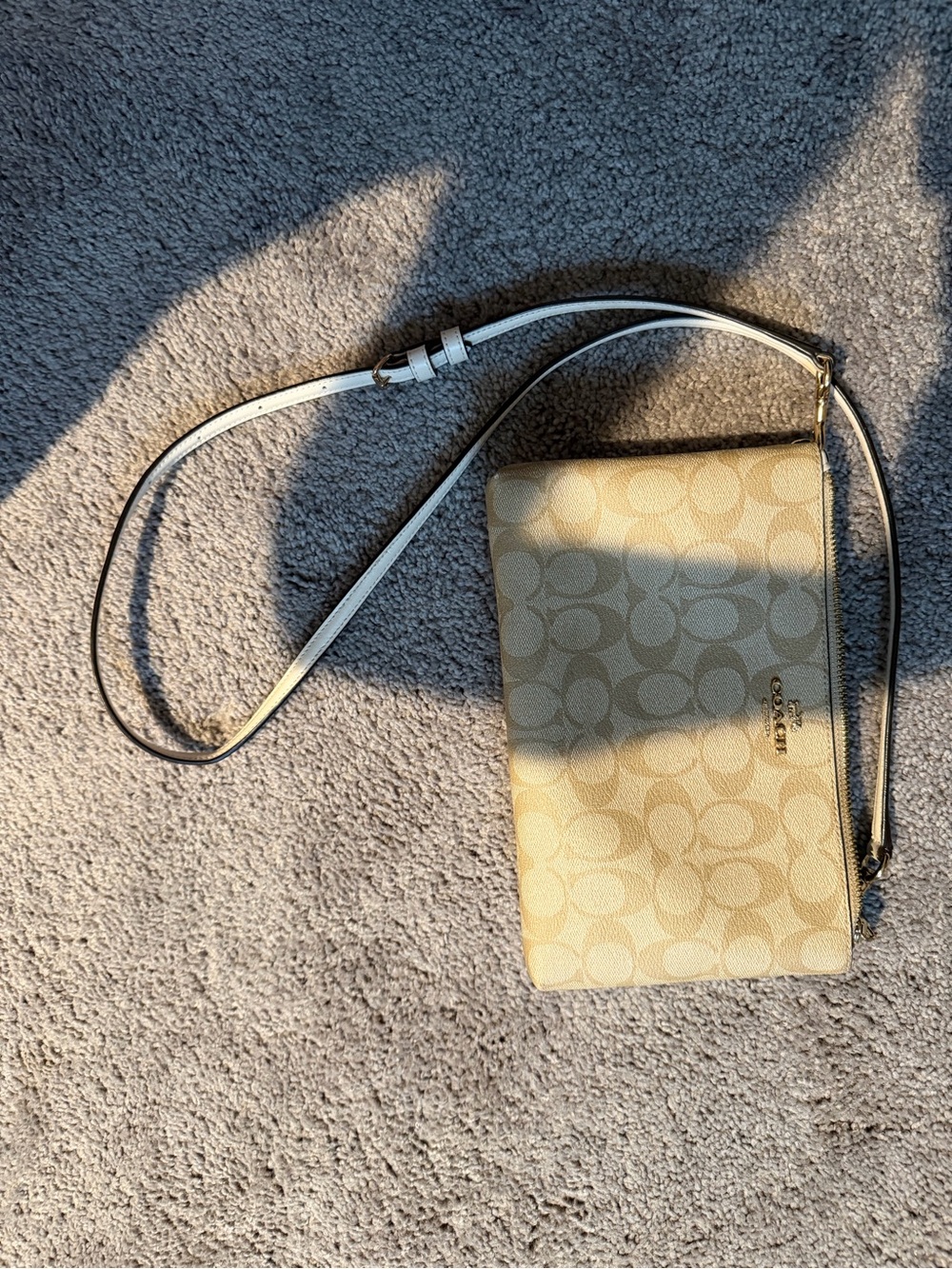 Coach Signature Canvas Crossbody in Beige and White
